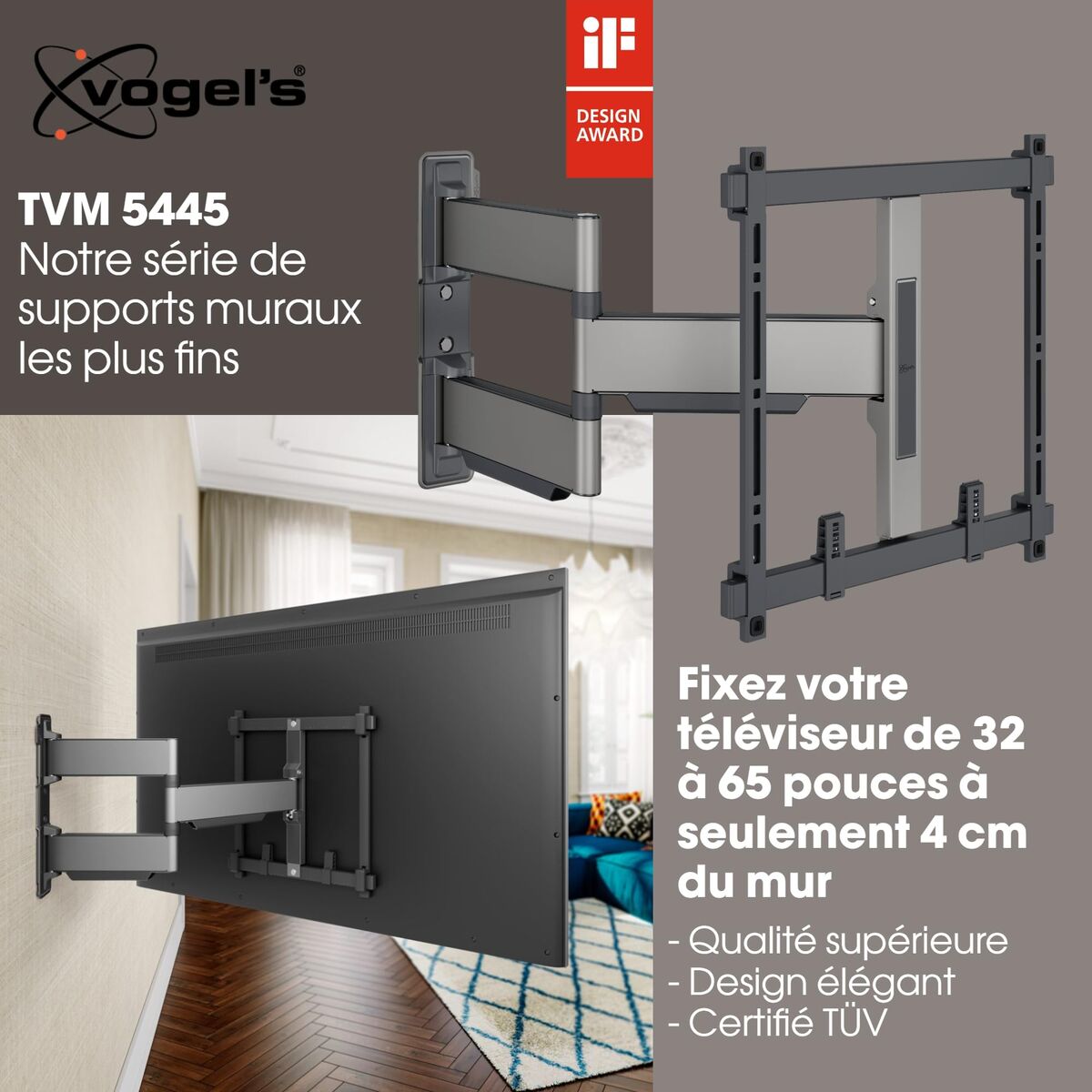 TV Wall Mount with Arm Vogel’s TVM5445   NEGRO 32″ 65″