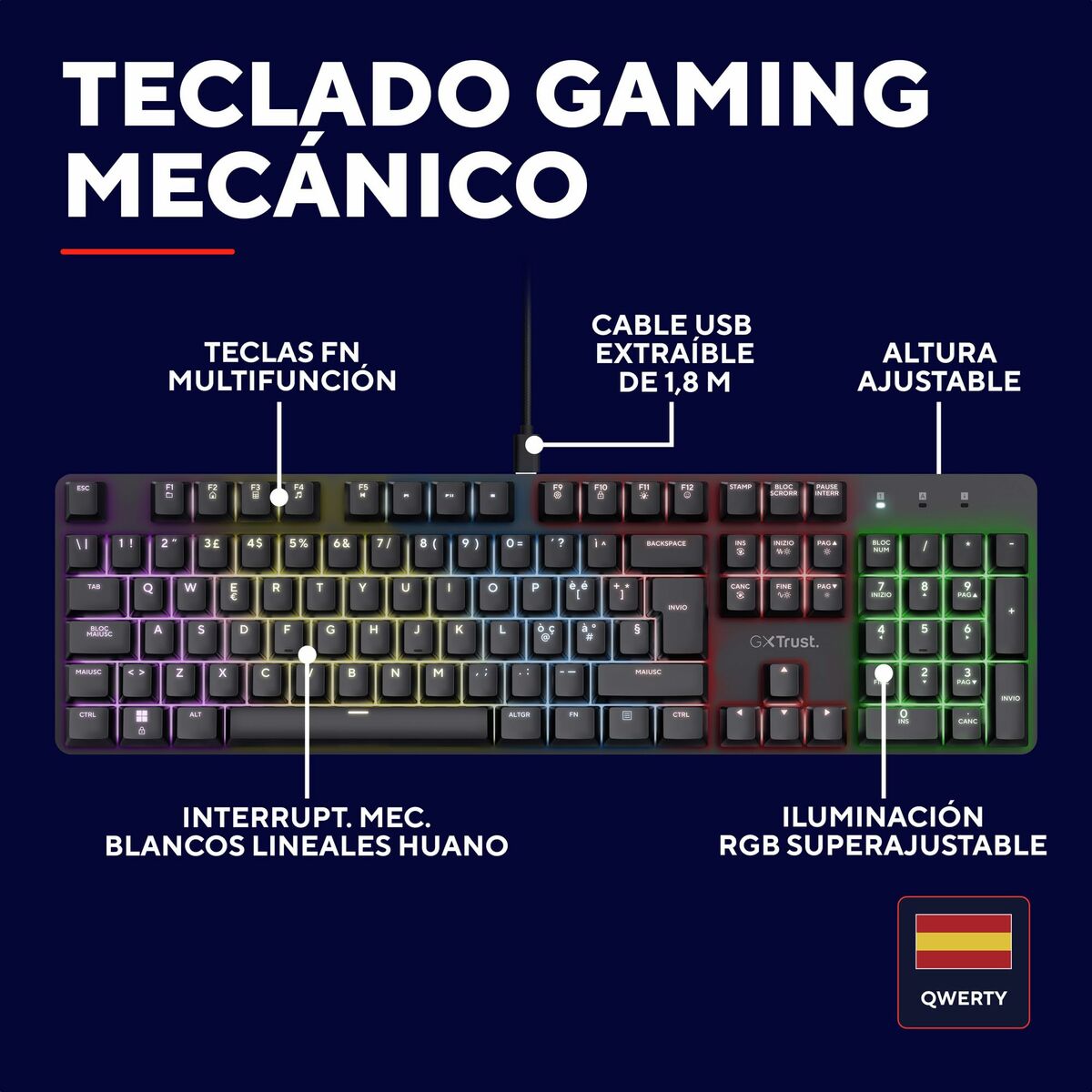 Gaming Keyboard Trust 25682 Black Spanish Qwerty