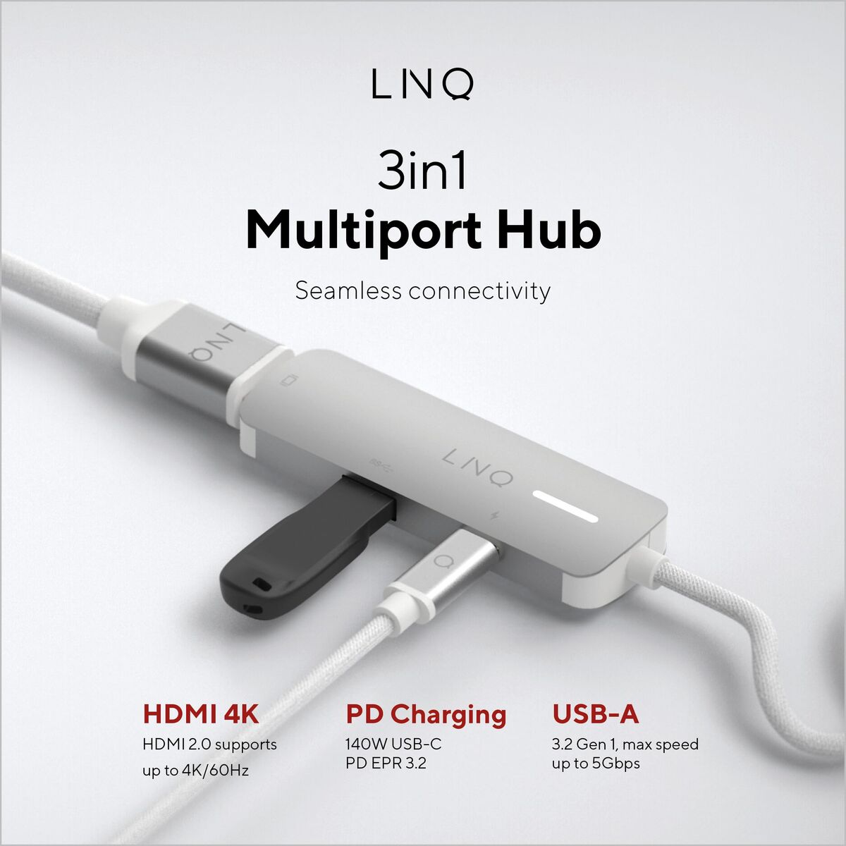 USB Hub Linq Byelements LQ49031 White Grey