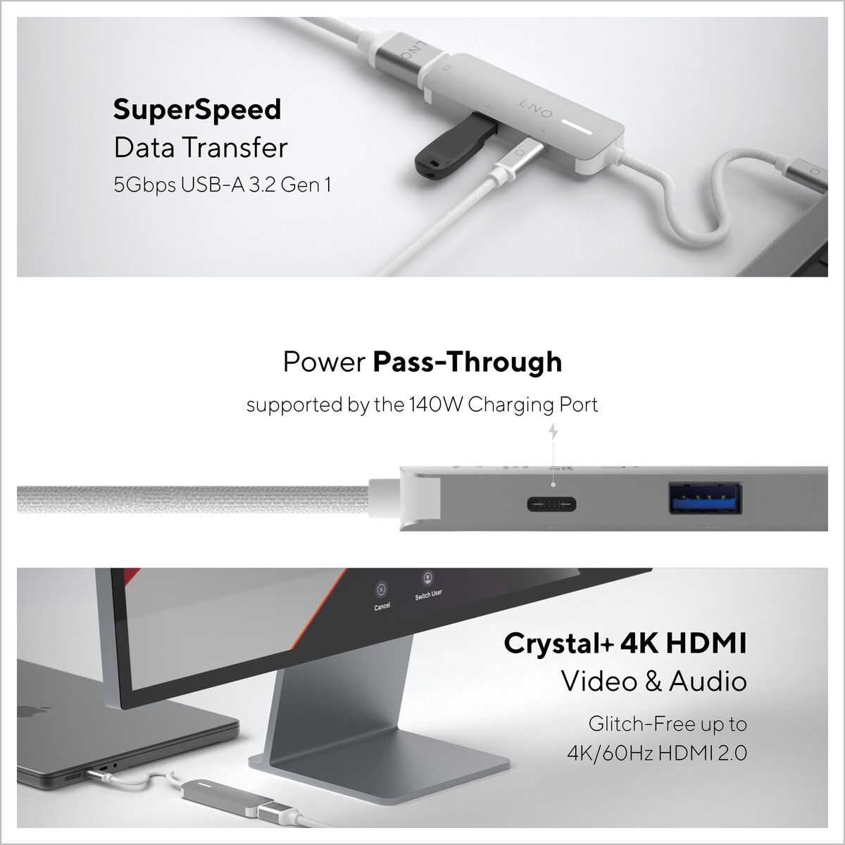 USB Hub Linq Byelements LQ49031 White Grey