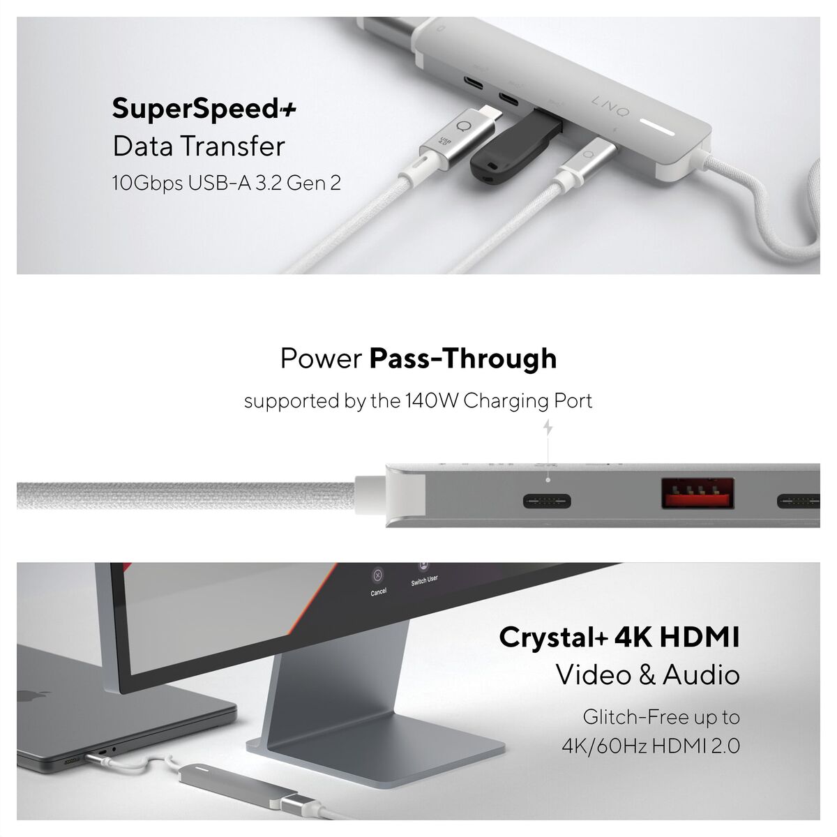 USB Hub Linq Byelements LQ49051 White Grey