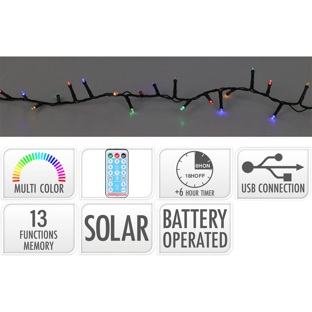 Wreath of LED Lights Lifetime Multicolour 10 m Rechargeable battery Solar