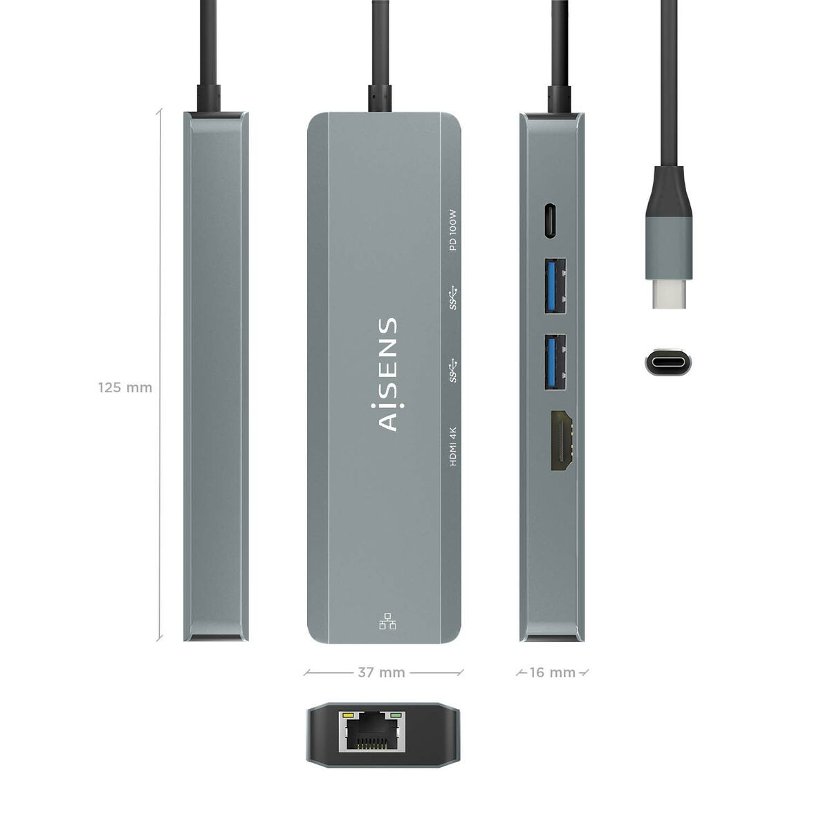 USB Hub Aisens ASUC-5P011-GR Grey USB Hub Aisens ASUC-5P011-GR Grey