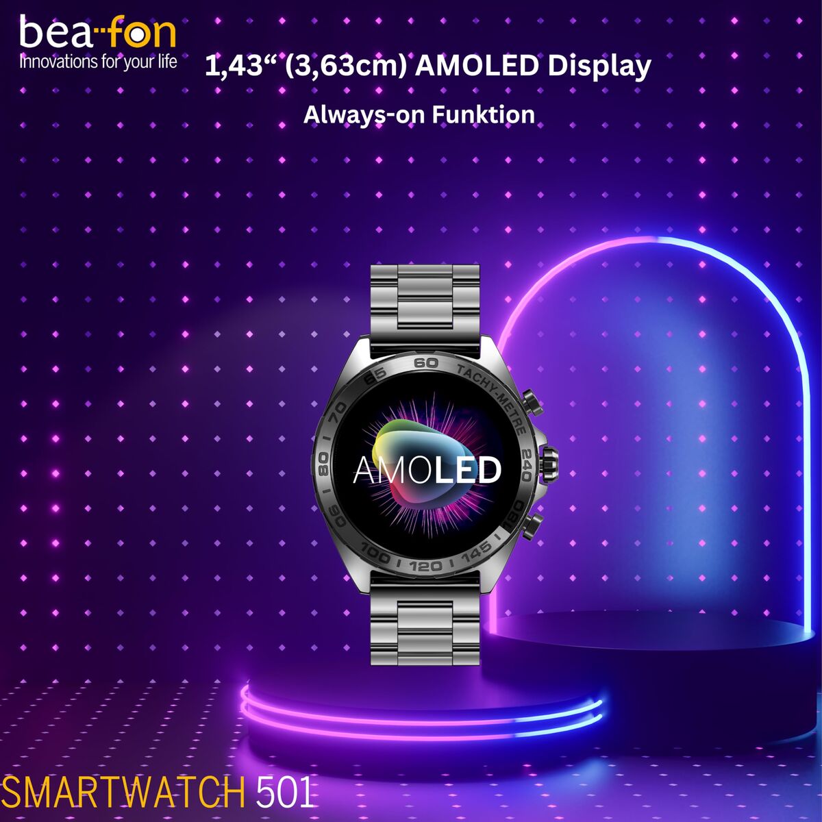 Smartwatch beafon WATCH 501 1,43″ Steel Matte back