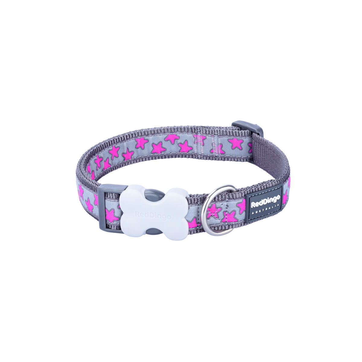 Dog collar Red Dingo STYLE HOT PINK ON COOL GREY 15 mm x 24-36 cm Grey Dog collar Red Dingo STYLE HOT PINK ON COOL GREY 15 mm x 24-36 cm Grey