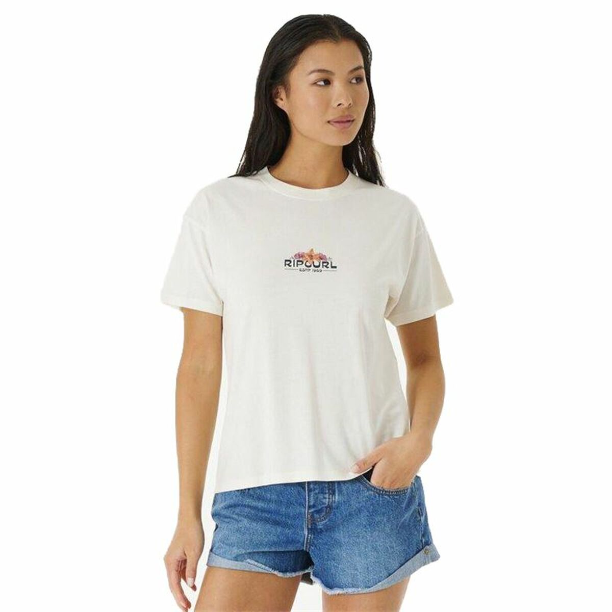 Short Sleeve T-Shirt Rip Curl Sun Relaxed White Short Sleeve T-Shirt Rip Curl Sun Relaxed White