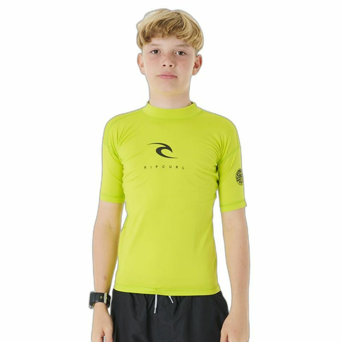 Child’s Short Sleeve T-Shirt Rip Curl Corps S/S Rash Yellow Surf Lycra