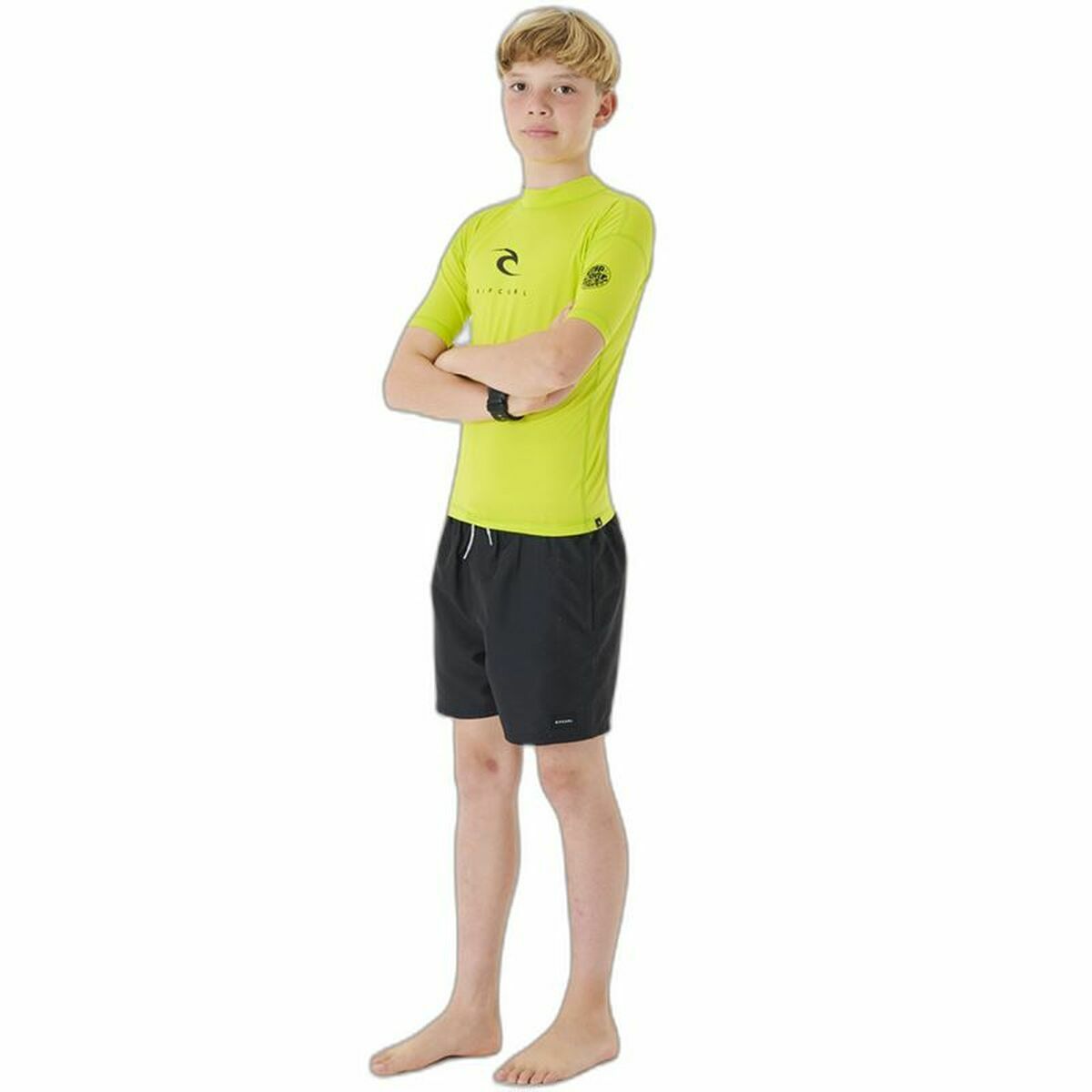 Child’s Short Sleeve T-Shirt Rip Curl Corps S/S Rash Yellow Surf Lycra