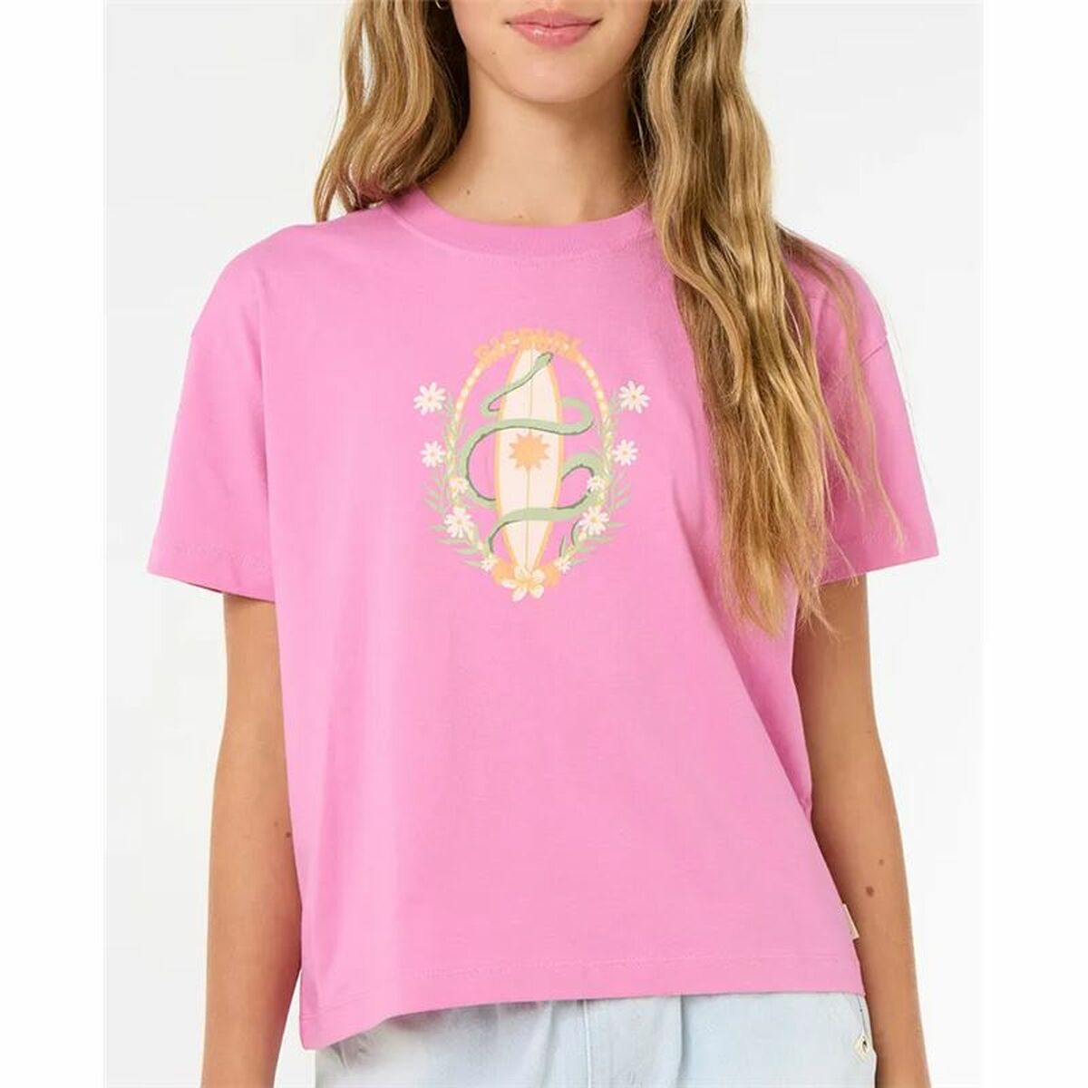 Child’s Short Sleeve T-Shirt Rip Curl Island Surf Crop Pink
