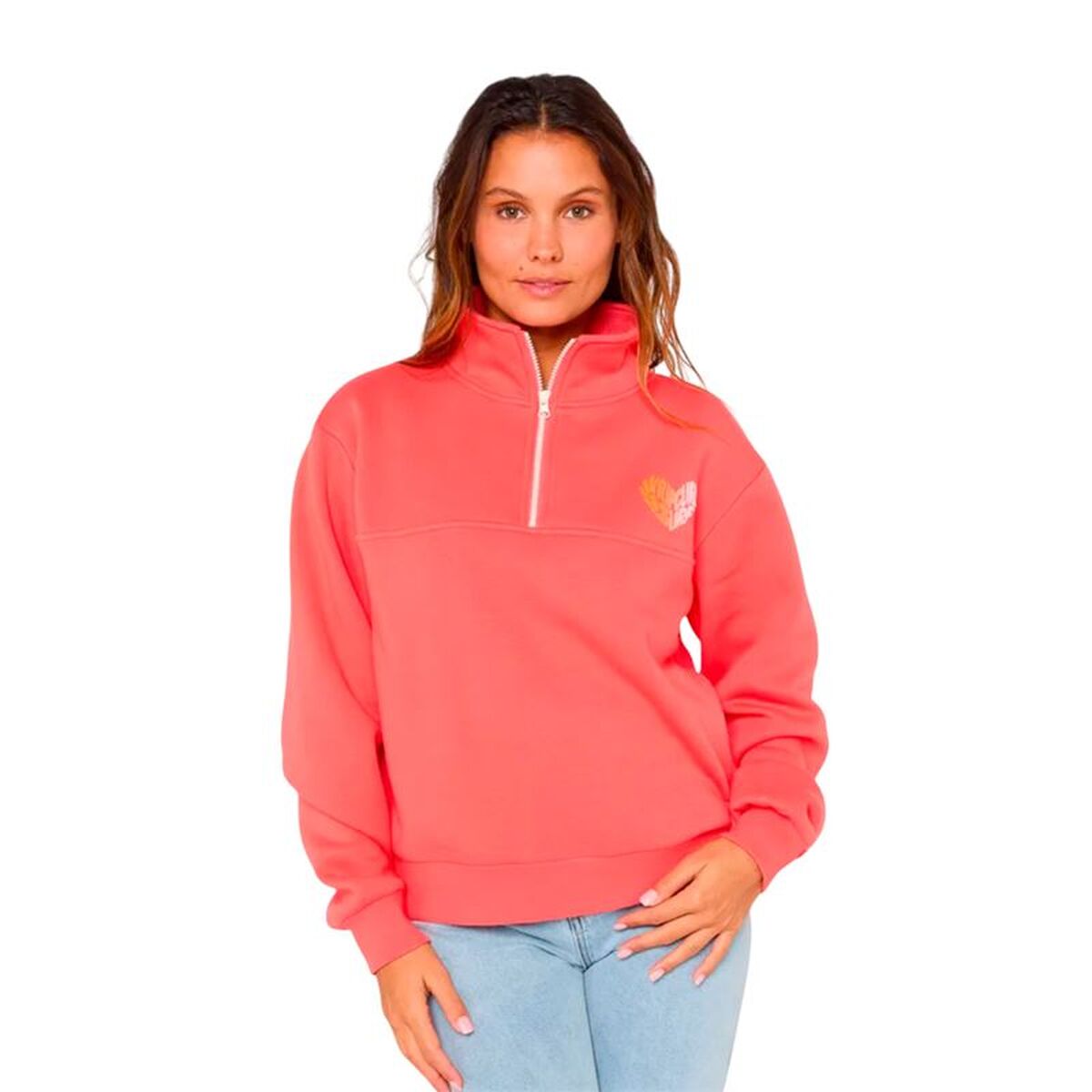 Women’s Sweatshirt without Hood Rip Curl Half Zip Fleece Coral Women’s Sweatshirt without Hood Rip Curl Half Zip Fleece Coral
