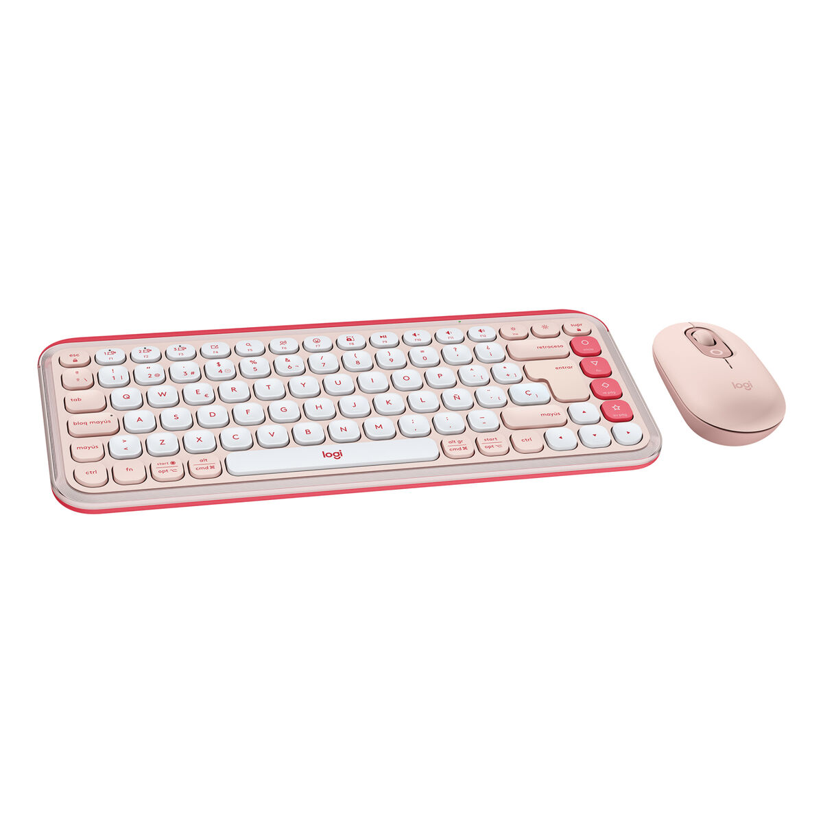 Keyboard and Mouse Logitech POP ICON Spanish QWERTY Pink Keyboard and Mouse Logitech POP ICON Spanish QWERTY Pink