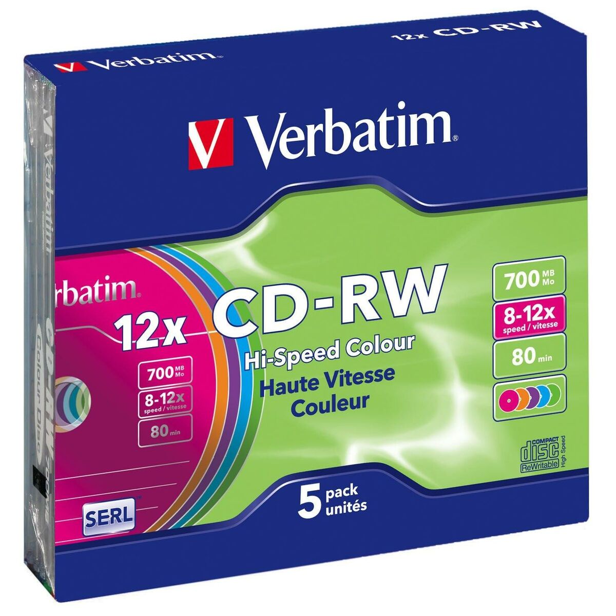 CD-R Verbatim CD-RW Colour 12x 700 MB 12x (5 Units) CD-R Verbatim CD-RW Colour 12x 700 MB 12x (5 Units)