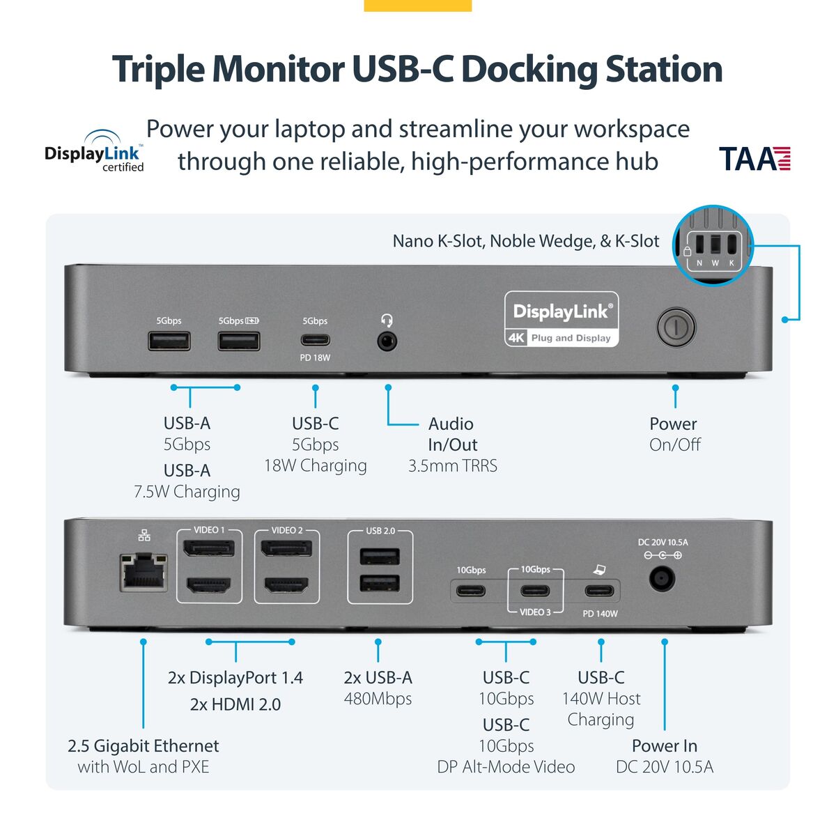 USB Hub Startech DK30C2DPEPRUE Grey