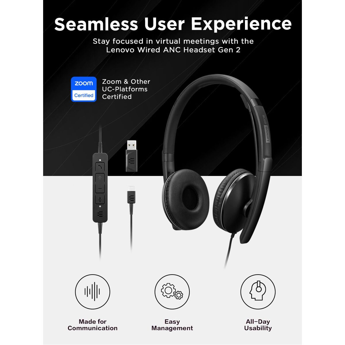 Headphones Lenovo 4XD1M39029 Black