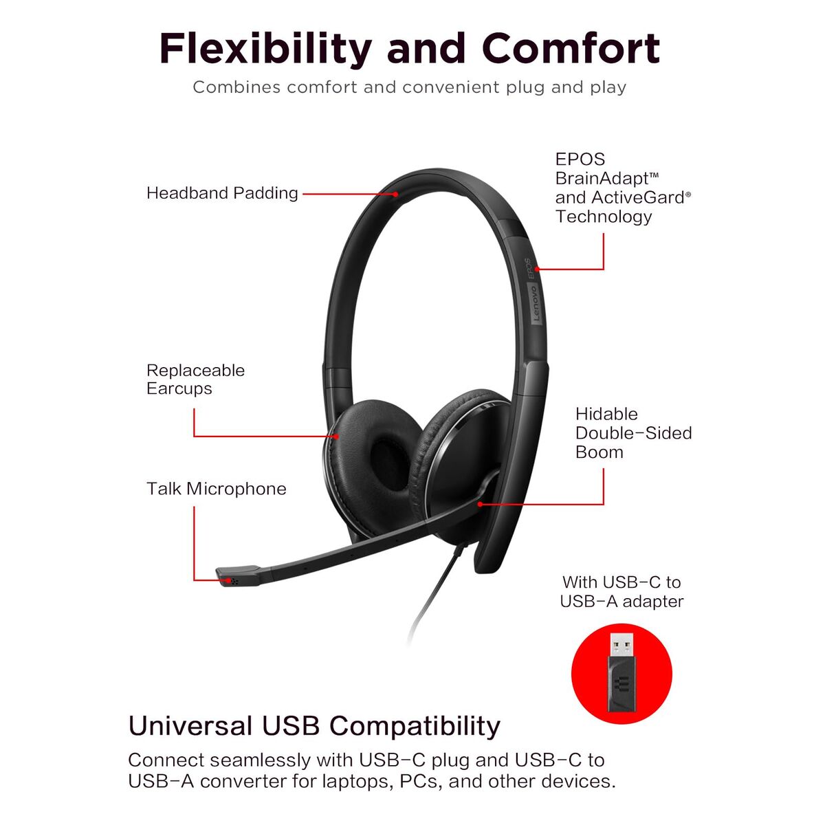 Headphones Lenovo 4XD1M39029 Black