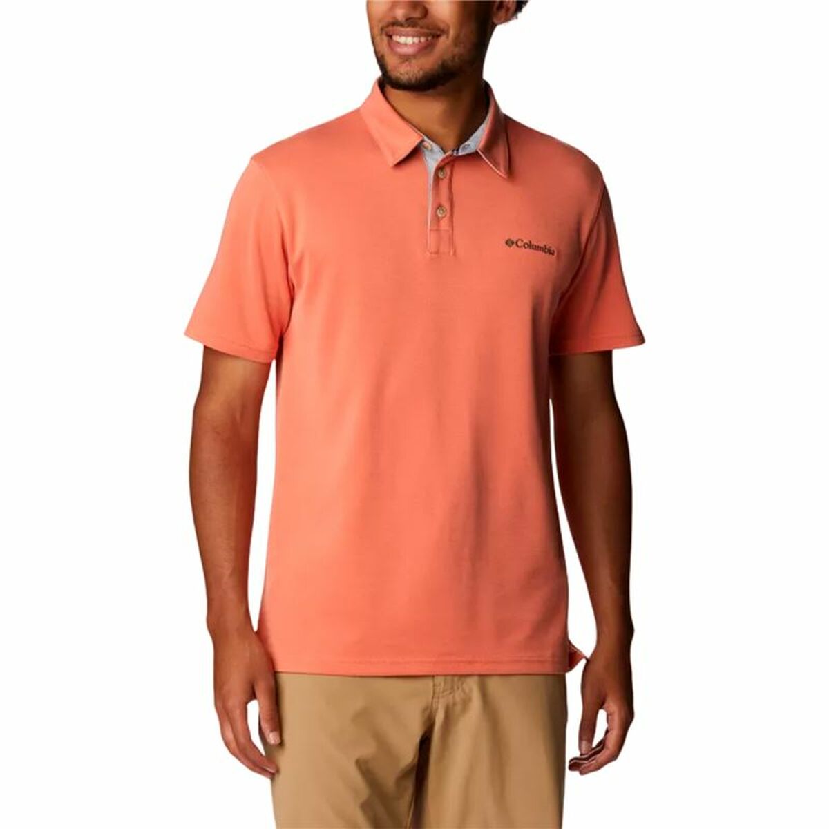 Menâs Short Sleeve Polo Shirt Columbia Nelson Point⢠Coral Menâs Short Sleeve Polo Shirt Columbia Nelson Point⢠Coral