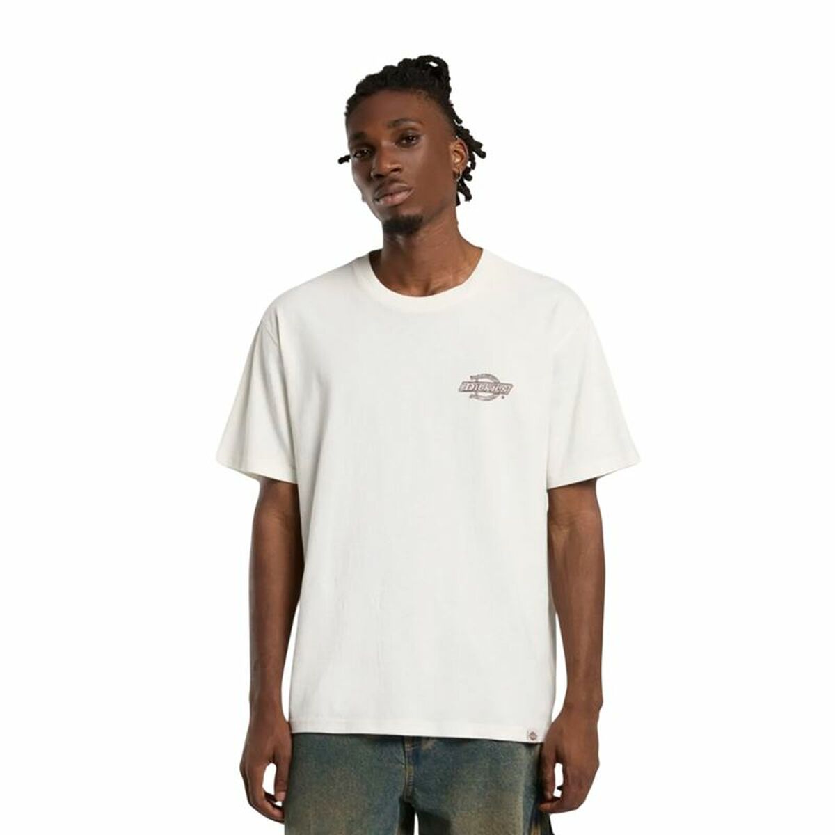 Menâs Short Sleeve T-Shirt Dickies Wood Logo White Menâs Short Sleeve T-Shirt Dickies Wood Logo White