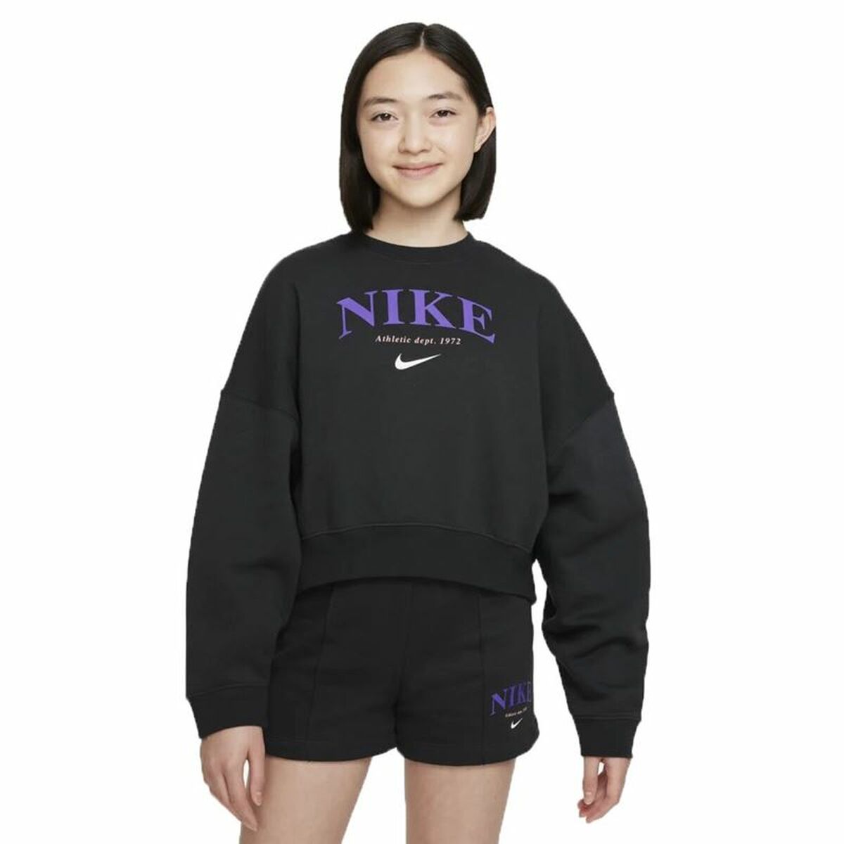 Hoodless Sweatshirt for Girls Nike Sportswear Trend Black Hoodless Sweatshirt for Girls Nike Sportswear Trend Black