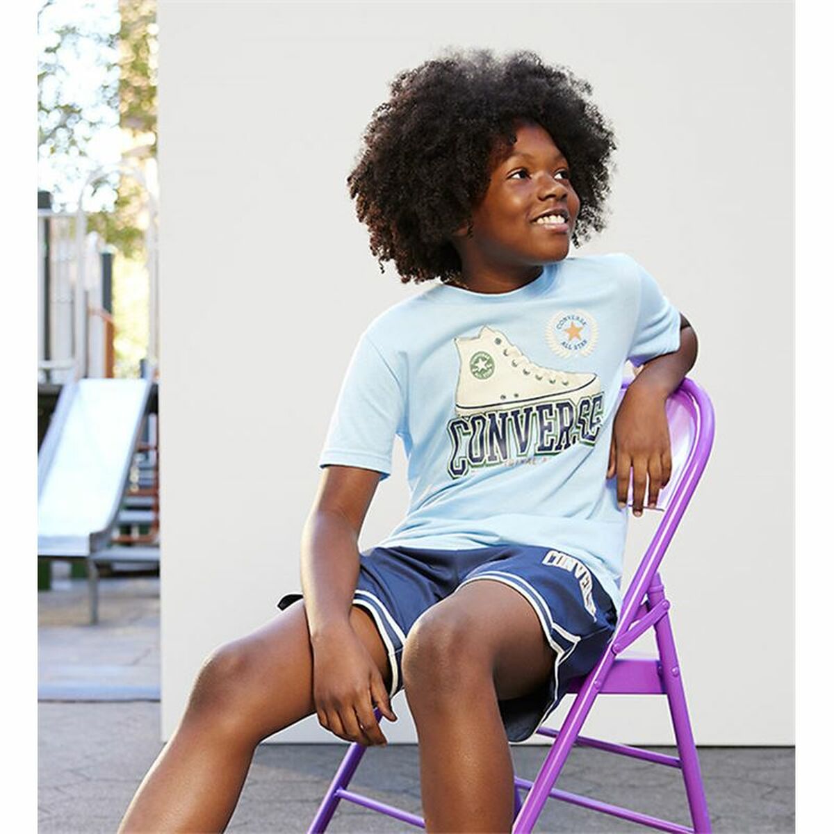 Child’s Short Sleeve T-Shirt Converse Script Sneaker Gfx Sky blue