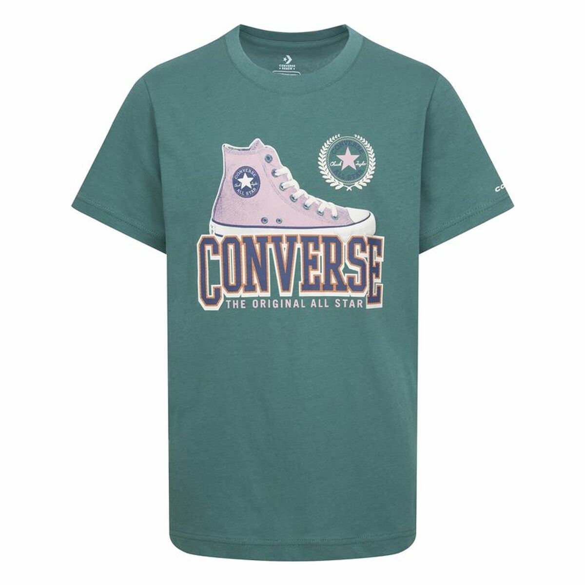 Child’s Short Sleeve T-Shirt Converse Script Sneaker Gfx Sse Cyan