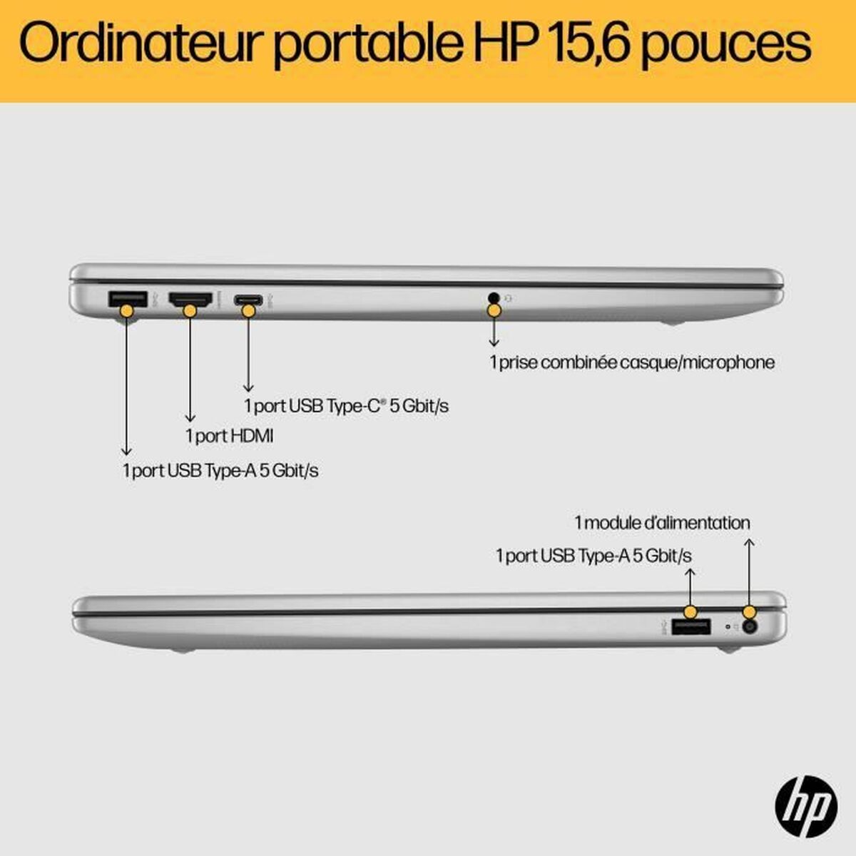 Laptop HP FC0071NF 15,6″ ryzen 5-7520u 16 GB RAM 512 GB SSD Azerty French