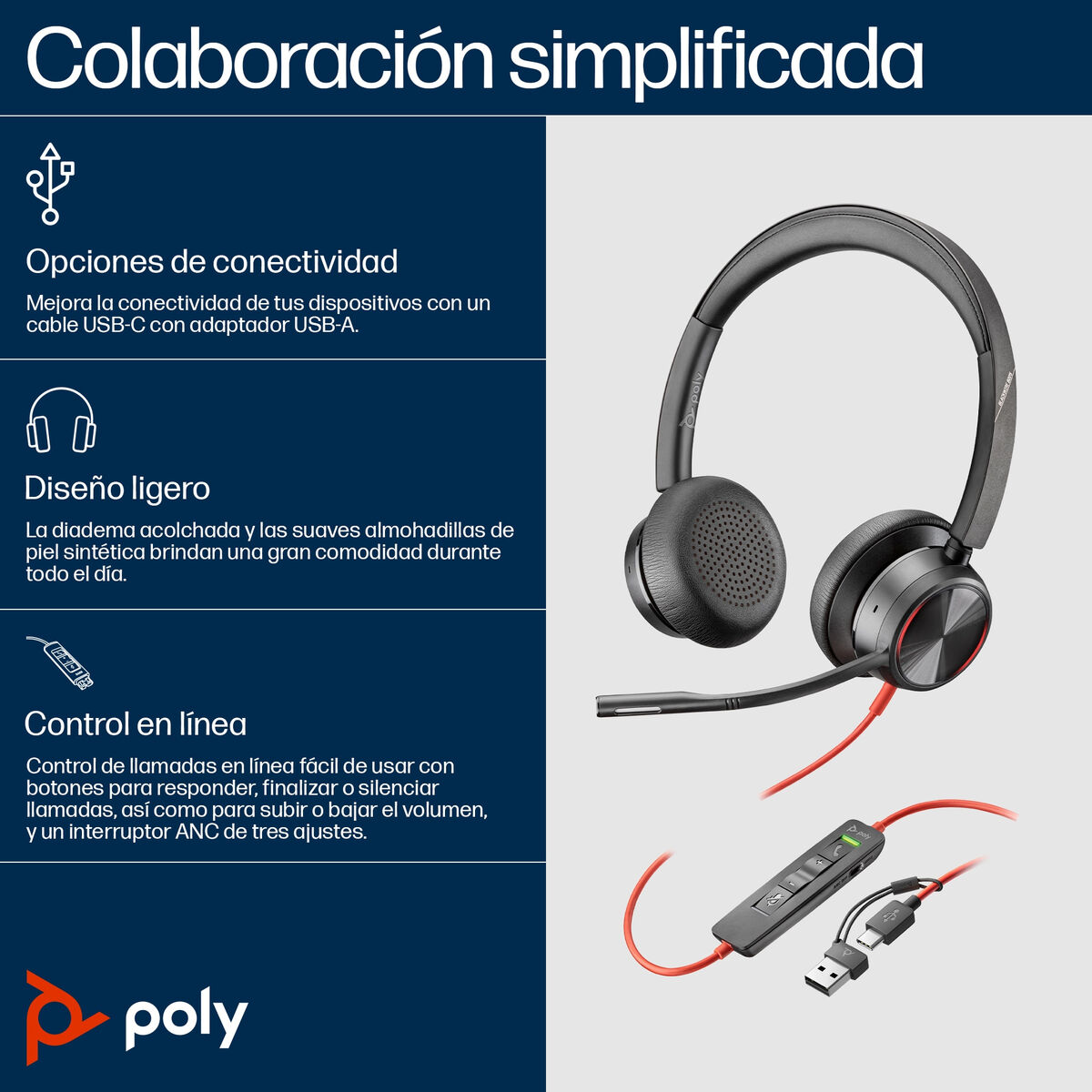 Headphones with Microphone Poly 8X225AA Black