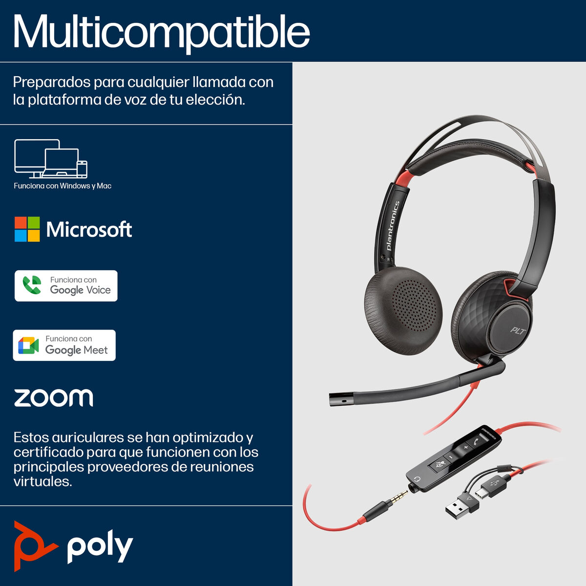 USB Cable Poly 93S88AA Black Red