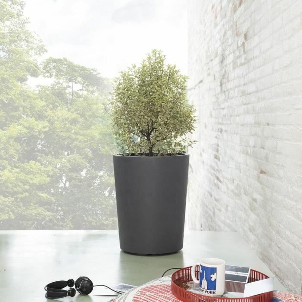 Planter Deroma Millennium R Grey Anthracite Plastic Recycled plastic Circular Vase
