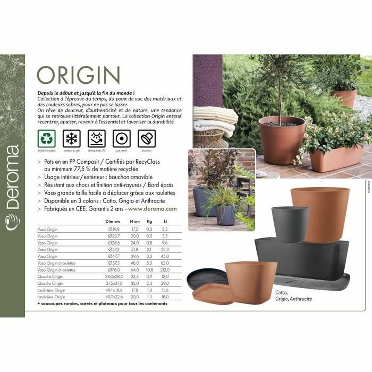 Flower Pot Dish Deroma Origen Terracotta Stoneware Circular  70 cm
