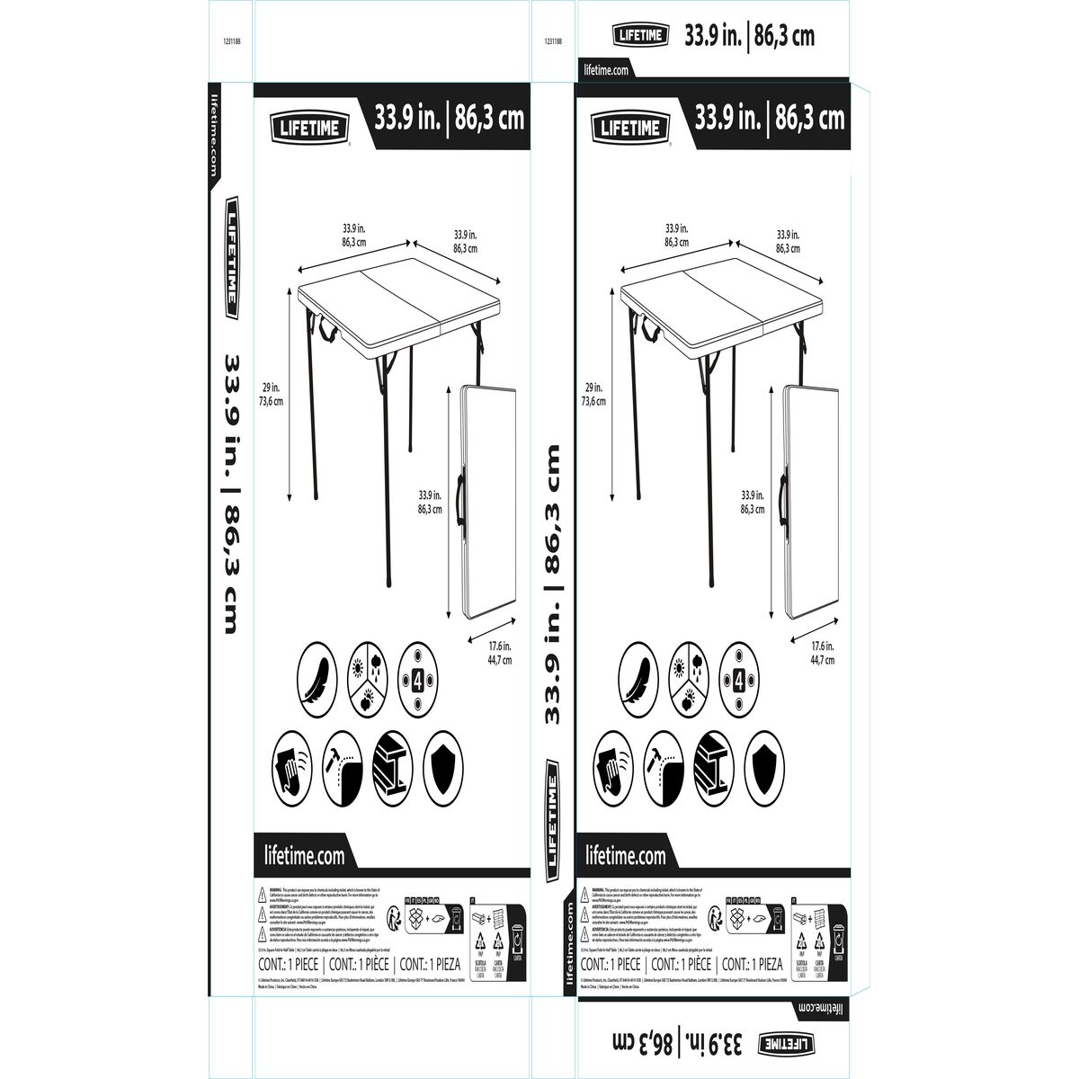 Folding Table Lifetime White 86 x 74 x 86 cm