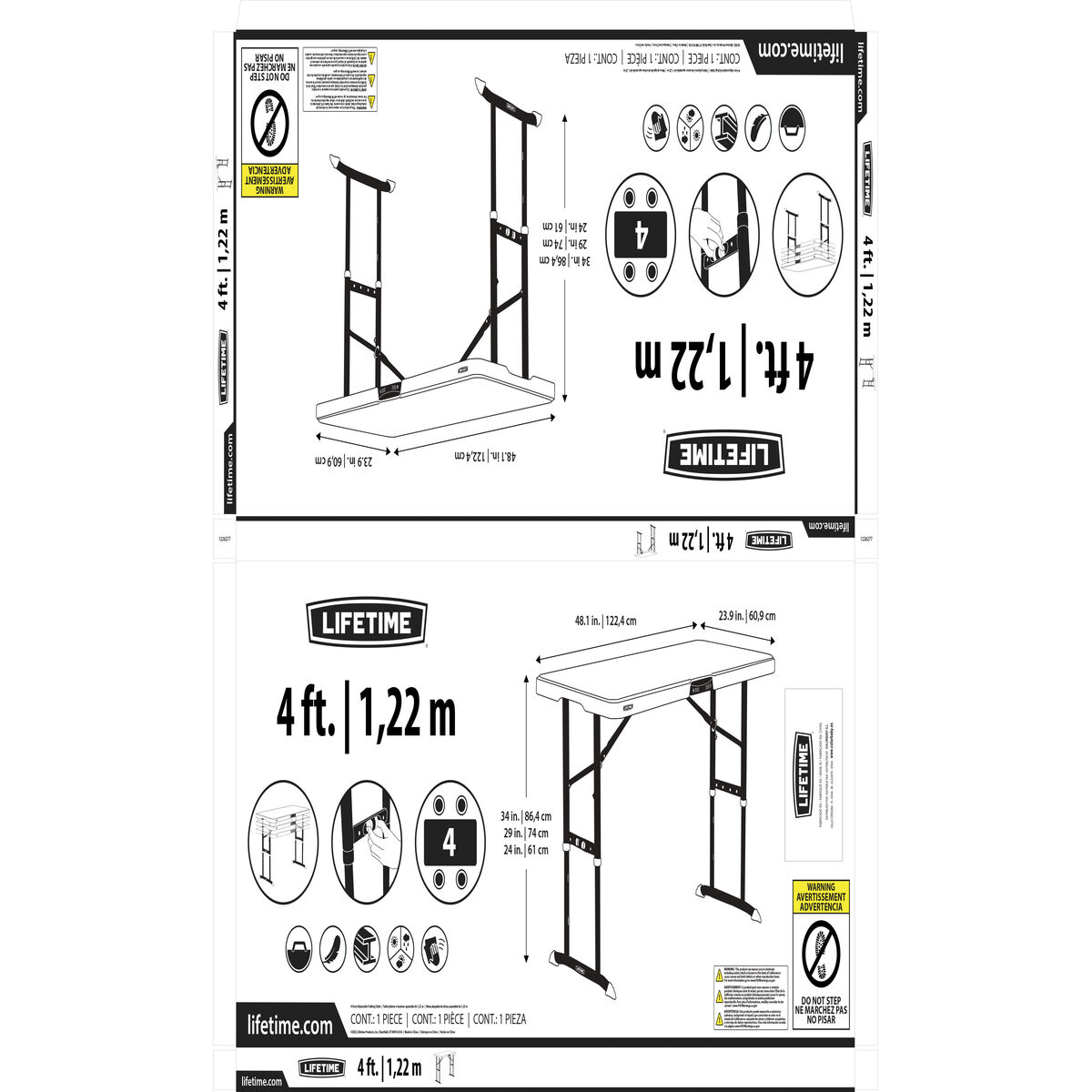 Folding Table Lifetime Cream 122 x 86 x 61 cm Steel Plastic