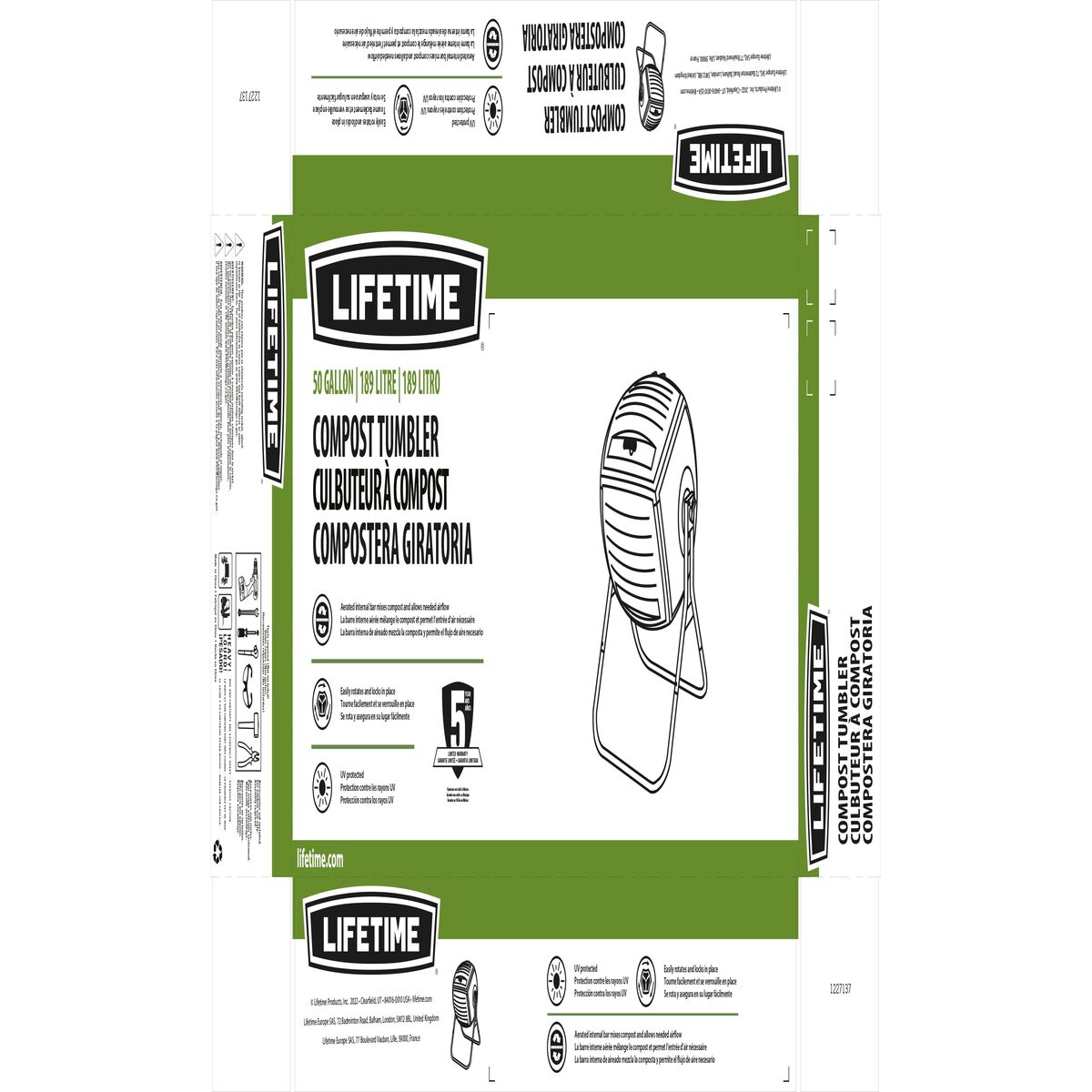 Compost bin Lifetime 60076 Rotation 189 L 75 x 113 x 81 cm
