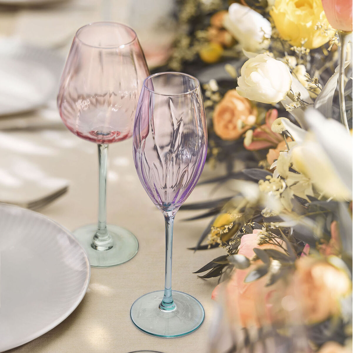 Champagne glass Cristal dArques Paris Swirly Spring Pink Glass 210 ml (4 Units)