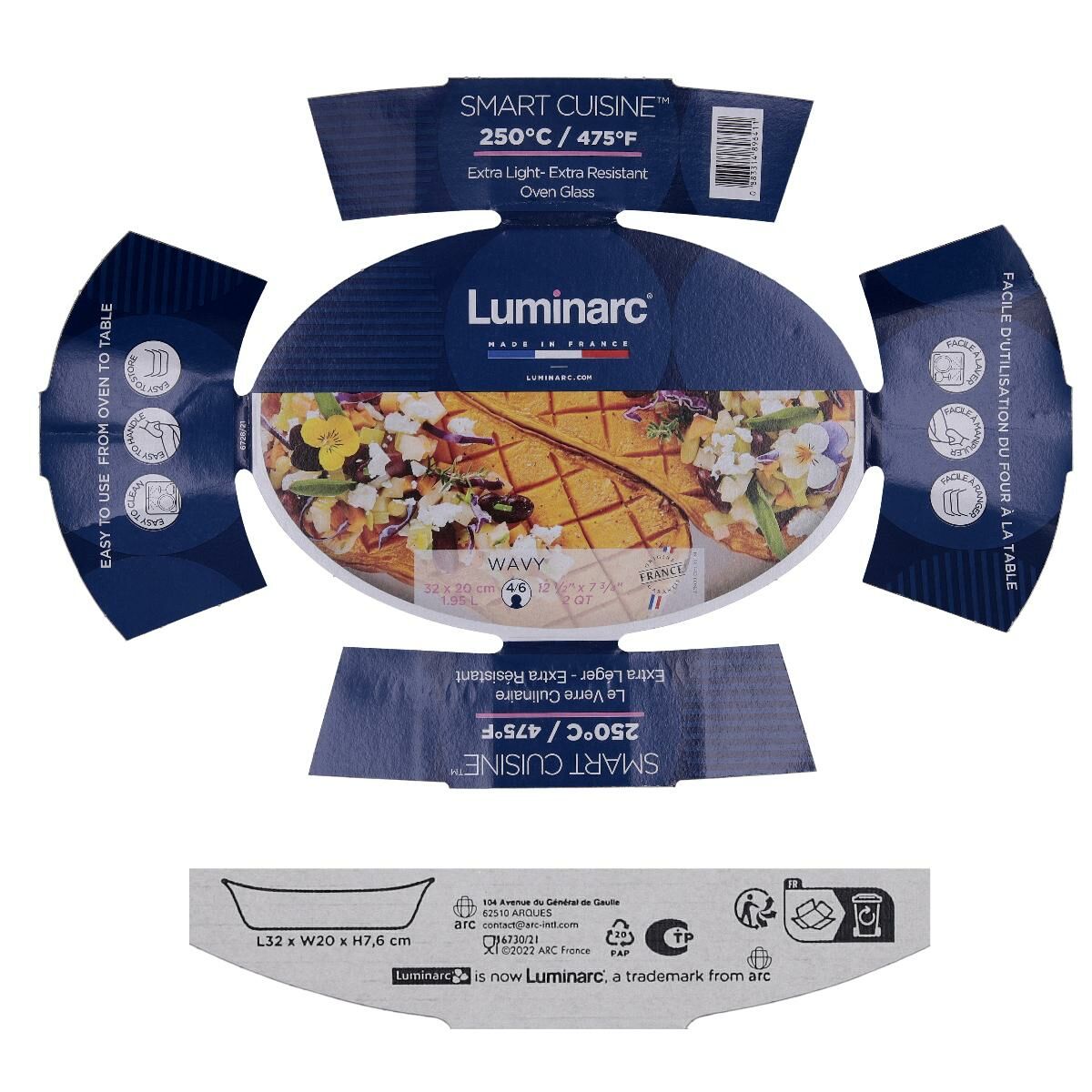 Oven Dish Luminarc Smart Cuisine White Glass 34 x 25 cm