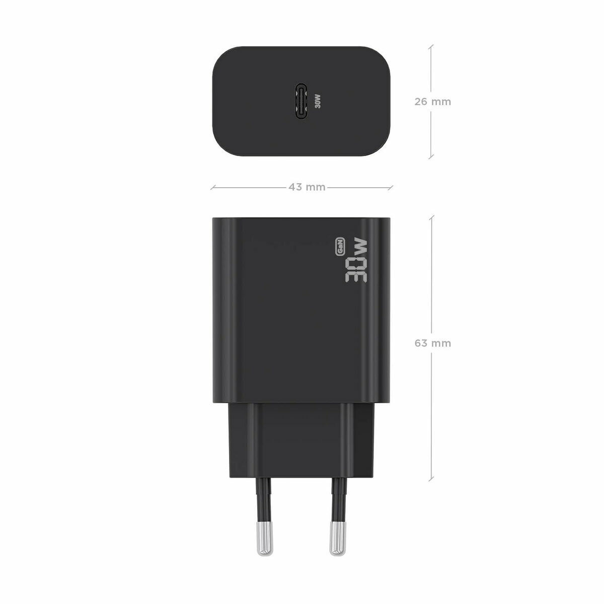 Wall Charger Aisens GAN 30W 1XUSB-C PD3.0 CHAR Black 33 W 50 W