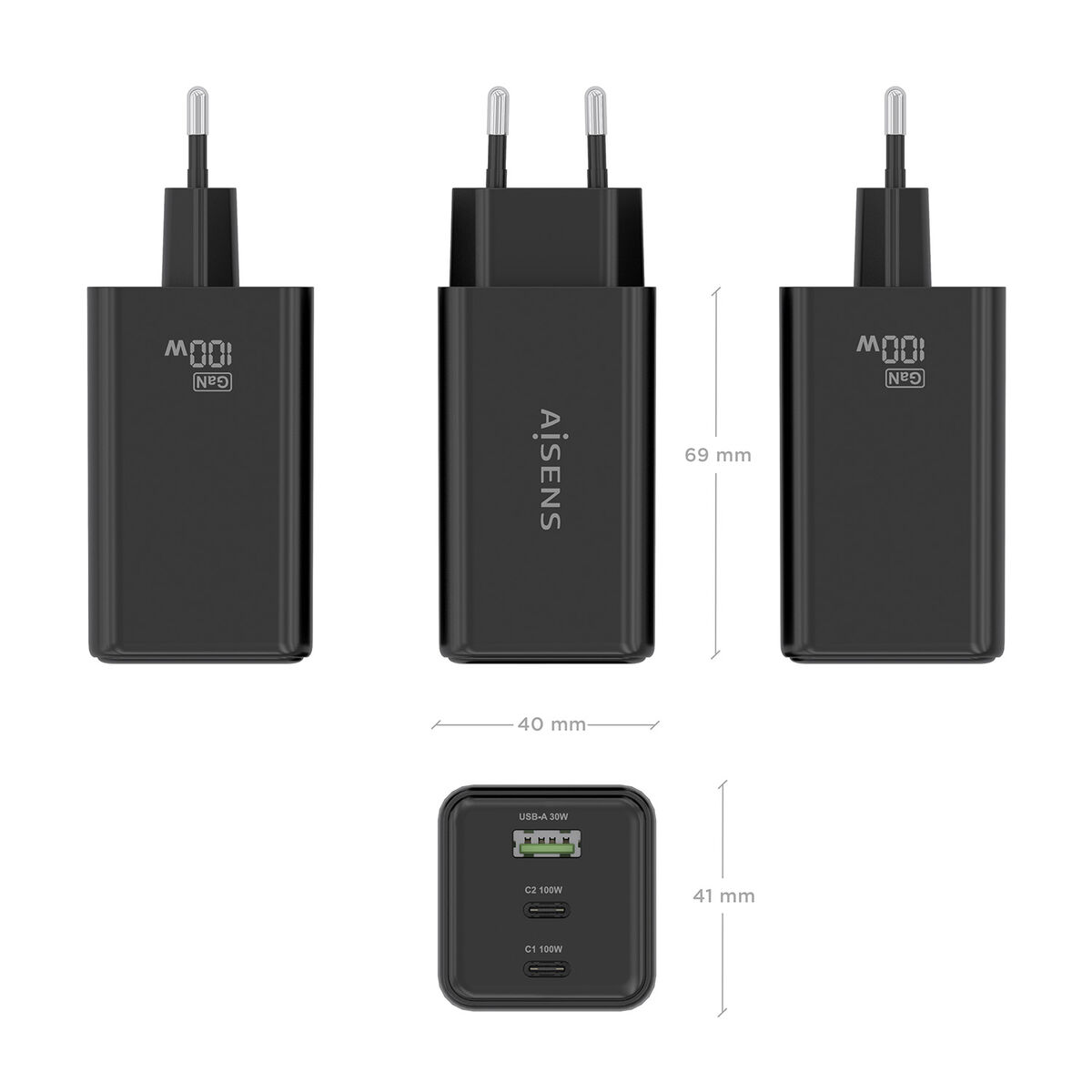 Wall Charger Aisens GAN Black 100 W