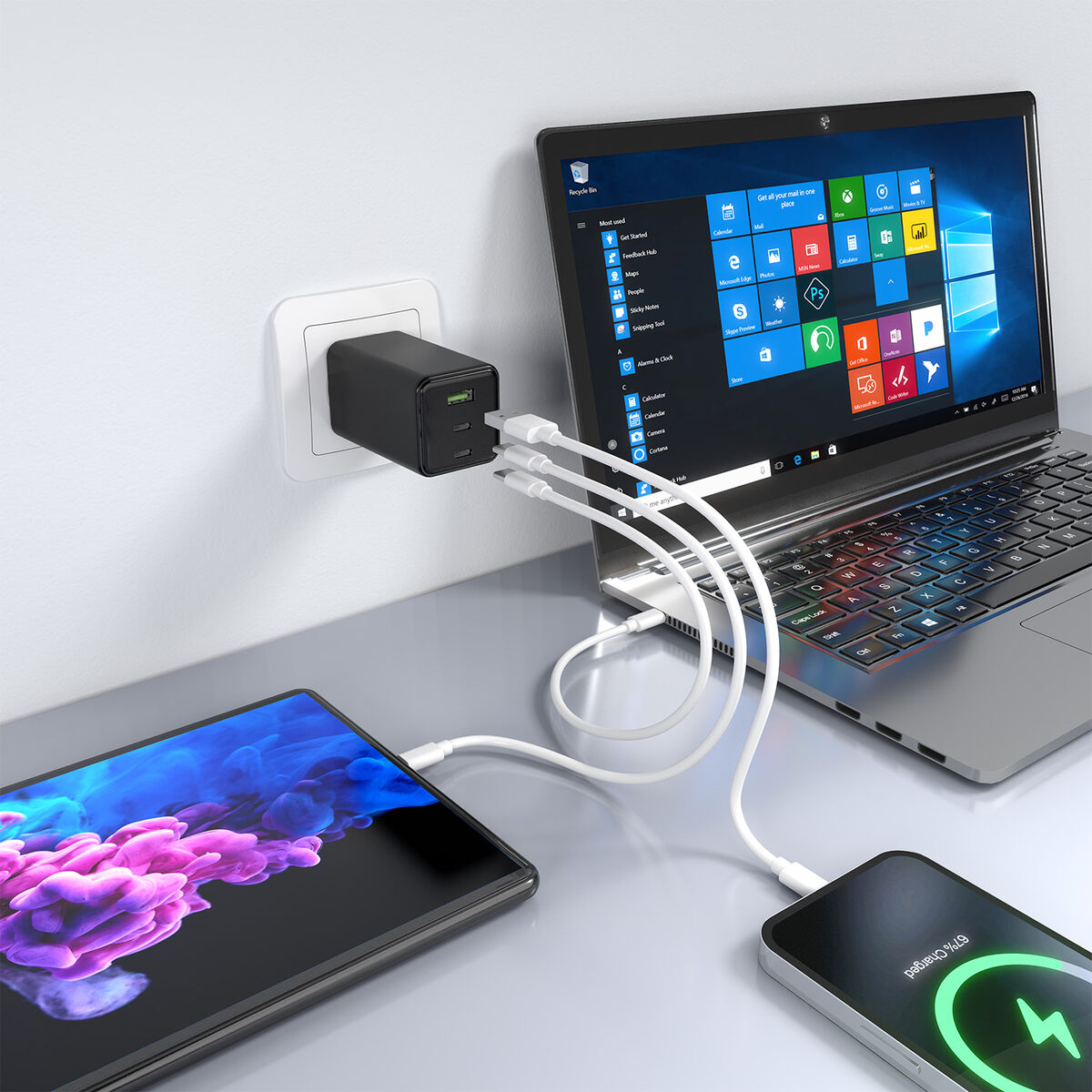 Wall Charger Aisens GAN Black 100 W