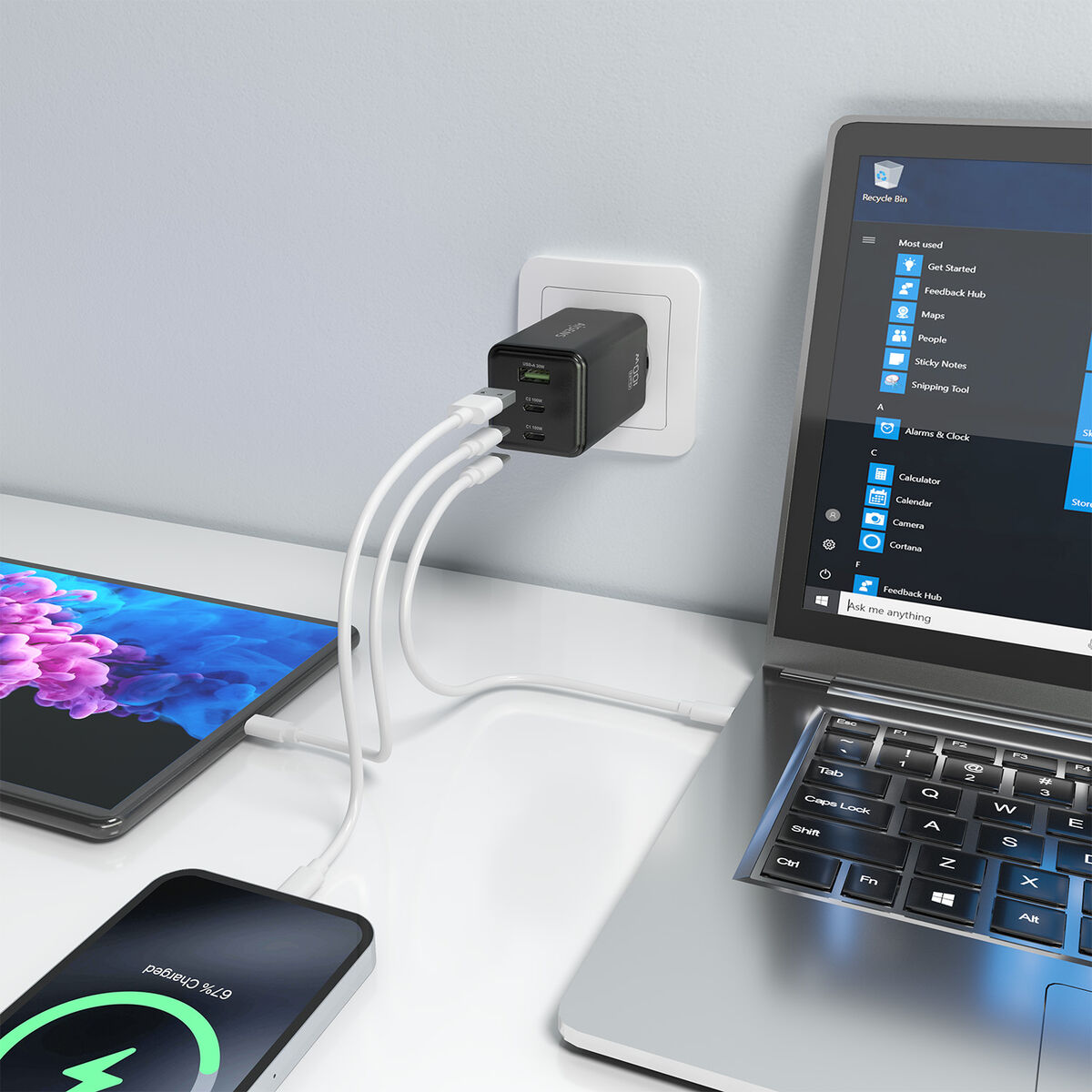 Wall Charger Aisens GAN Black 100 W