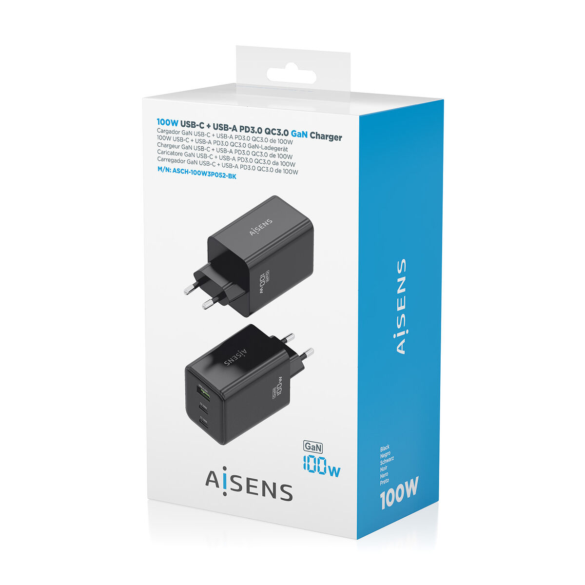 Wall Charger Aisens GAN Black 100 W