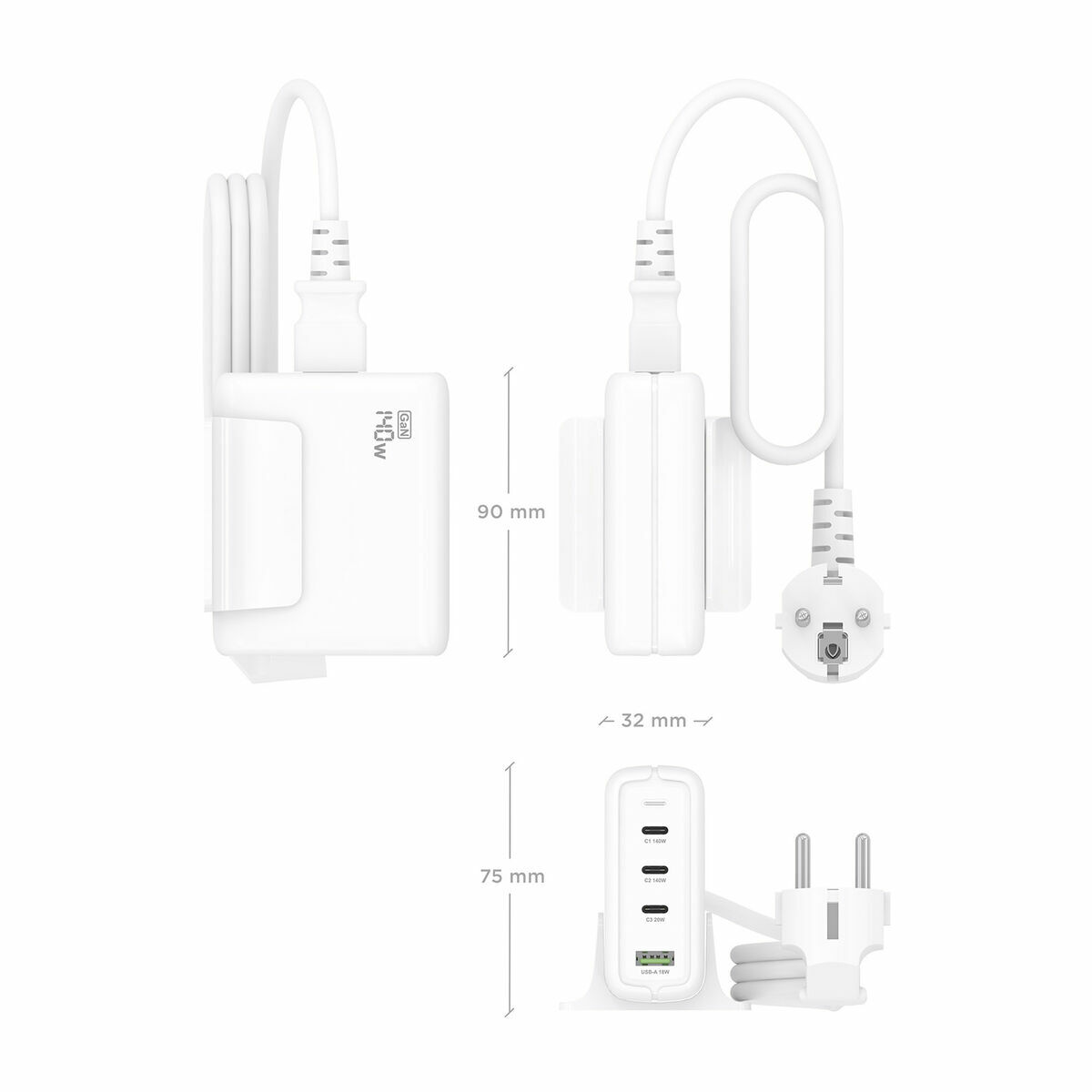 Wall Charger Aisens GAN White 140 W
