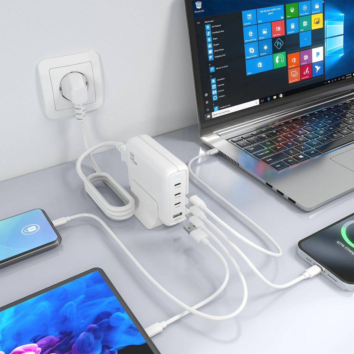 Wall Charger Aisens GAN White 140 W