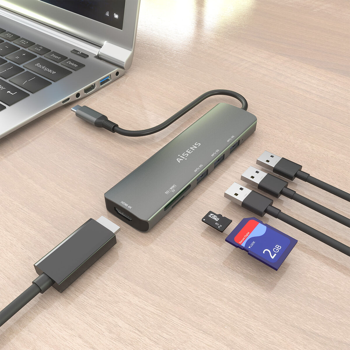 USB Hub Aisens USB-C DOCK 6 EN 1 Grey