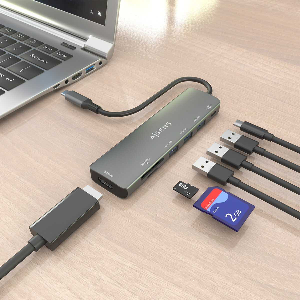 USB Hub Aisens 7 EN 1 Grey 100 W
