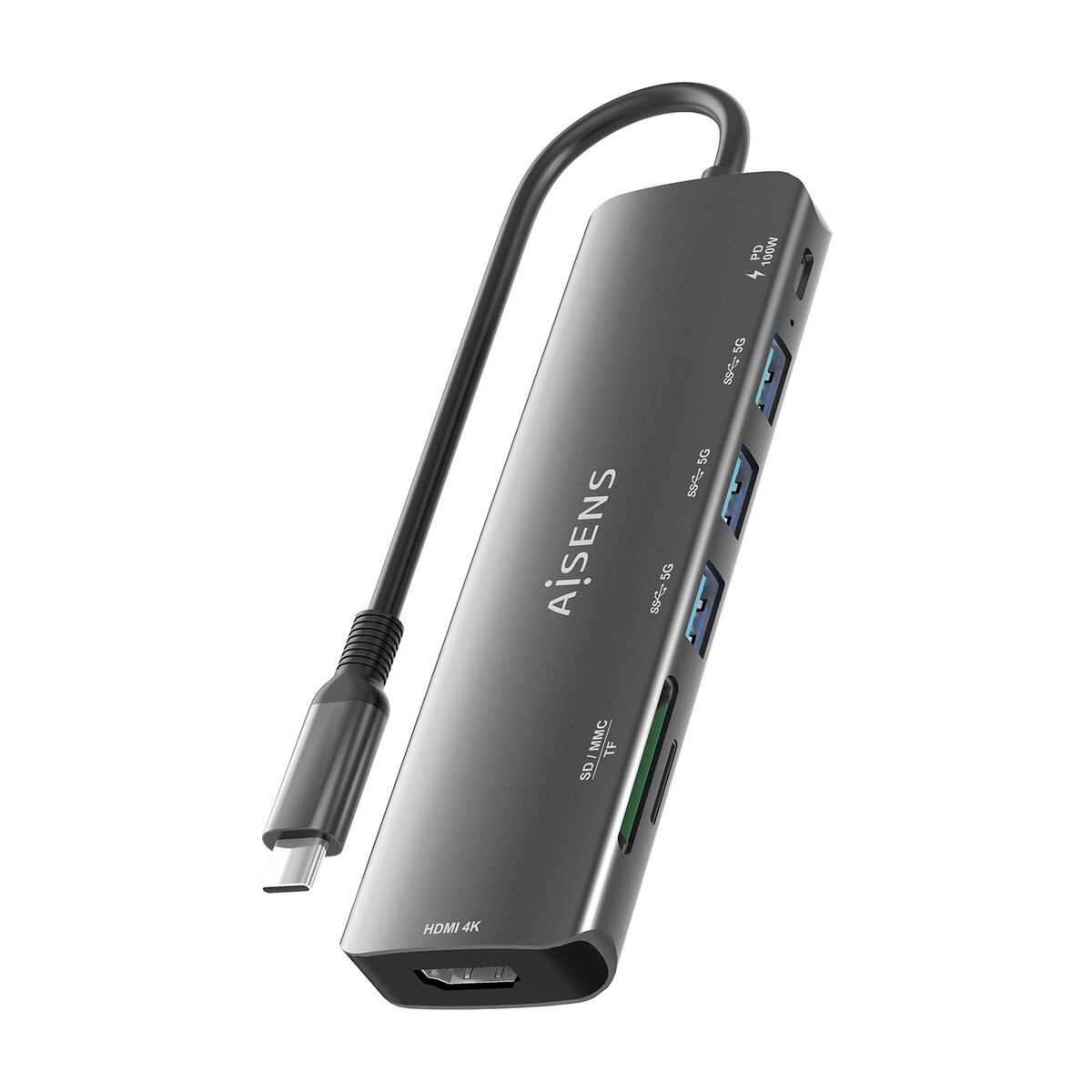 USB Hub Aisens 7 EN 1 Grey 100 W