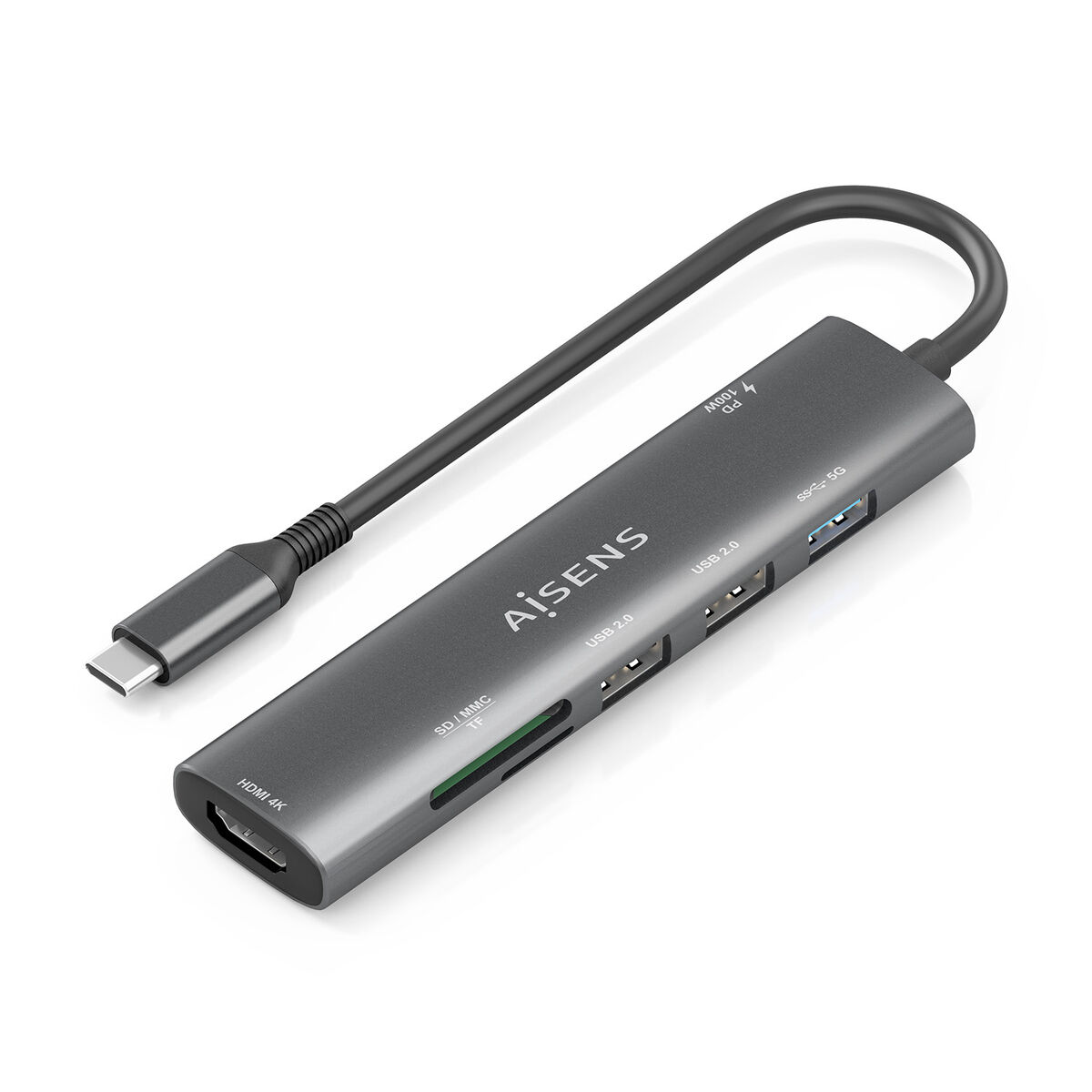 USB Hub Aisens 7 EN 1 Grey 100 W