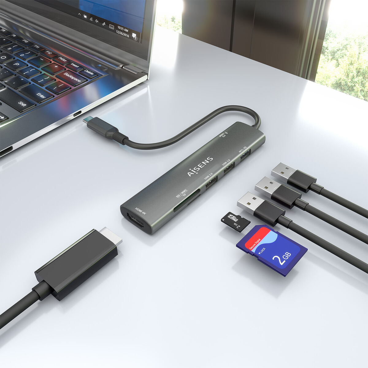 USB Hub Aisens 7 EN 1 Grey 100 W