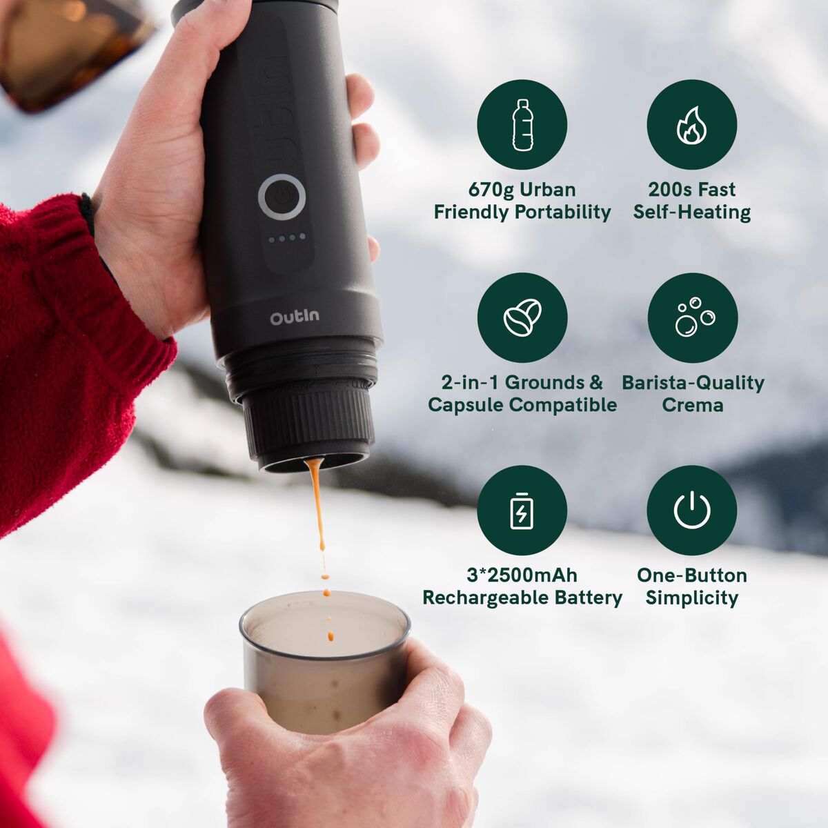Portable Coffee Maker Outin OUTINTEAL Turquoise Stainless steel 80 ml