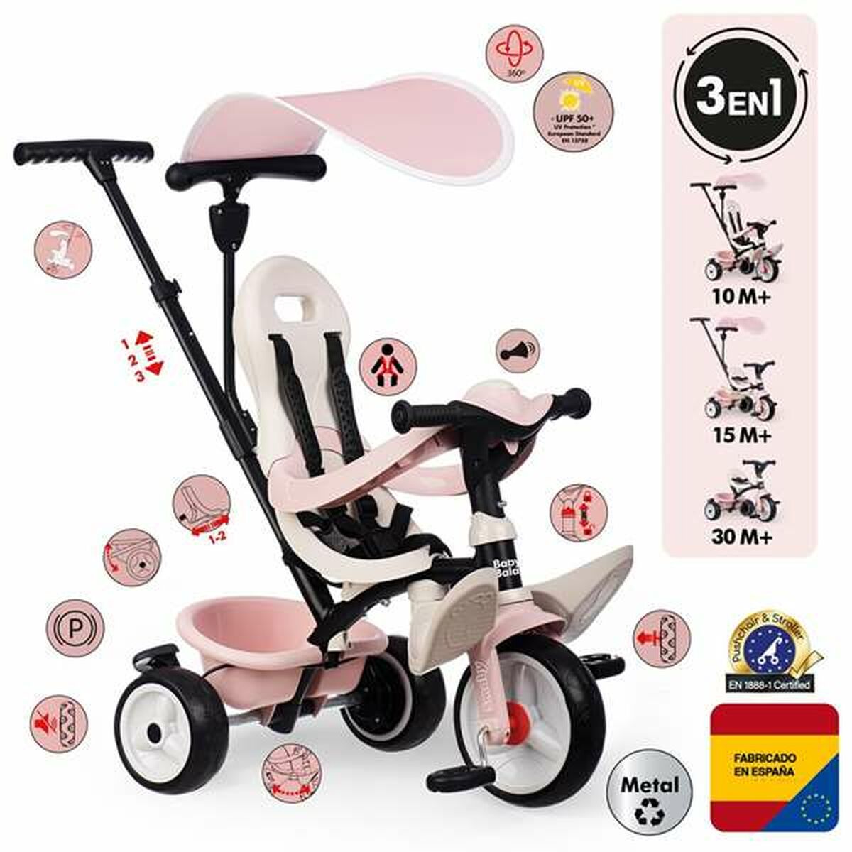 Tricycle Smoby Paseo para bebs Pink