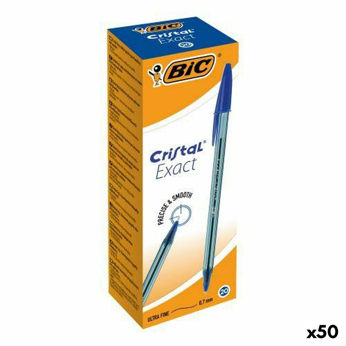 Set of Biros Bic CRISTAL EXACT Blue 0,28 mm 20 Pieces (50 Units)