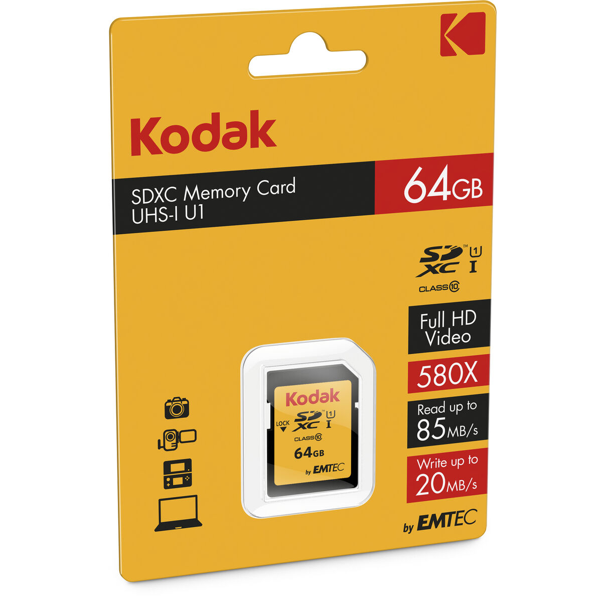 Micro SD Memory Card with Adaptor Kodak EKMSD64GXC10K 64 GB